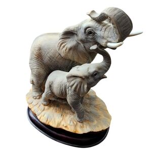 Homco Elephant Mother and Baby with Trunk Up Figurine Home Decor Unique